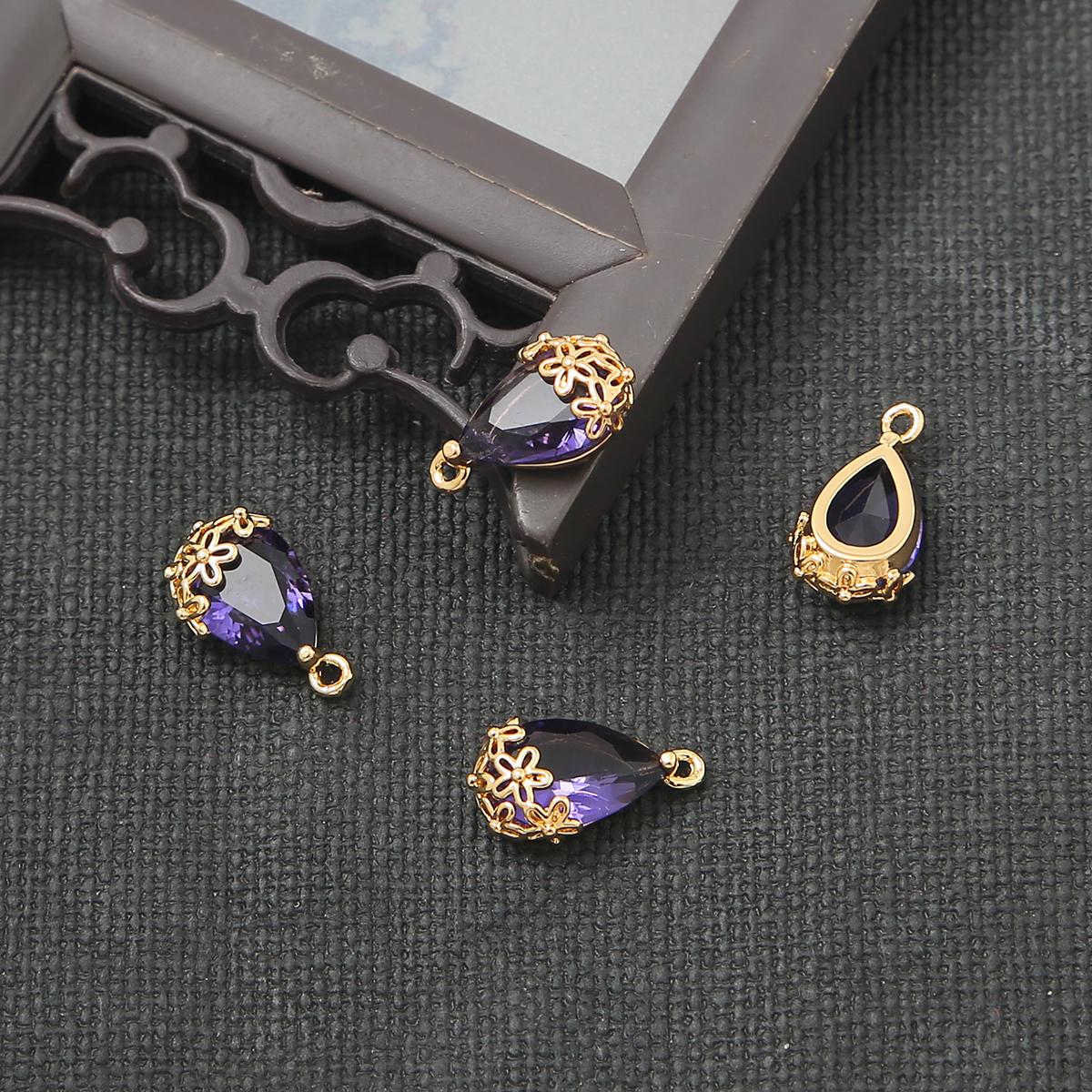 Kupfer Antiker Anhänger Dekorativer Rand Wassertropfen Charms DIY Teile für Schmuckherstellung Zubehör Zubehör 9×16mm purpur