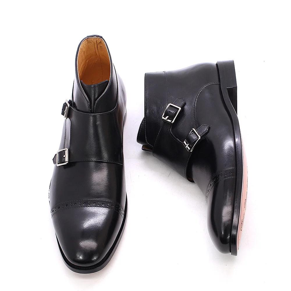 Mode Sale 38-47 Herren Stiefeletten Echtes Kalbsleder Doppelschnallen Monk Strap Basic Schuhe Herren Cowboy Mode Motorradstiefel 44 schwarz