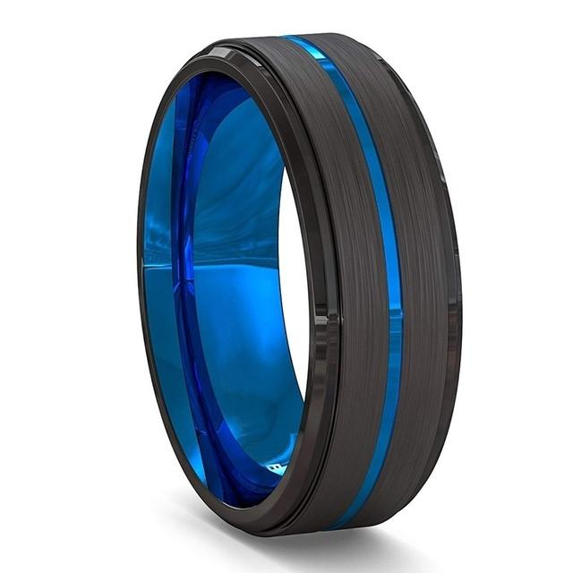 4mm 6mm 8mm Silber Farbe Wolfram Hochzeit Ringe Für Männer Frauen Dome Poliert Meteorit Inlay Stahl Paar ringe Männer Hochzeit Bands 7 blue