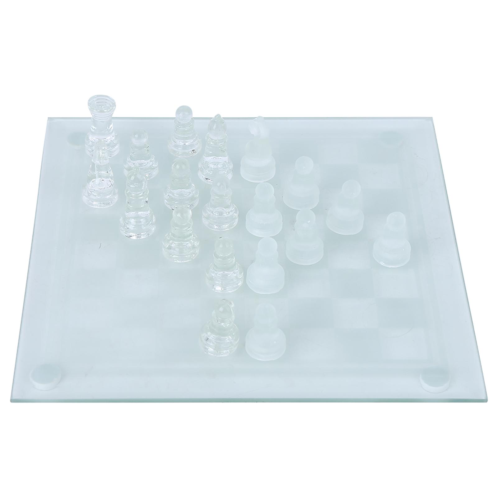 25x25cm Mattes Glas Kristall Internationales Schach 1 Schachbrett und 32 Schachfiguren