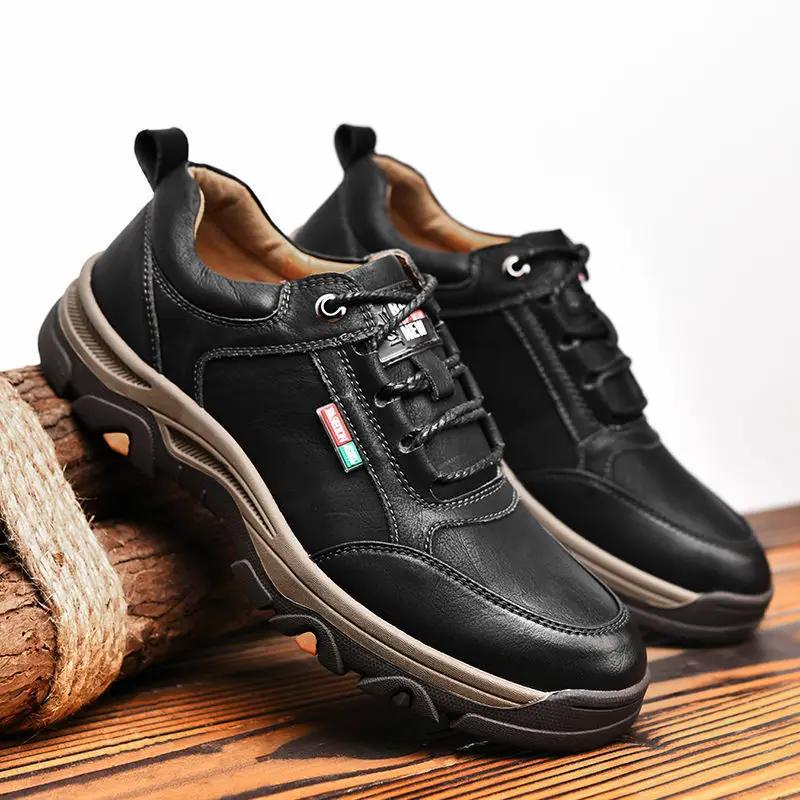 Hochwertige Herren-Sneakers aus Leder für Herren, Freizeitschuhe, Mokassins, atmungsaktiv, Retro-Stil, für Herren, Sport-Wanderschuhe, Outdoor-Wanderschuhe 44 black