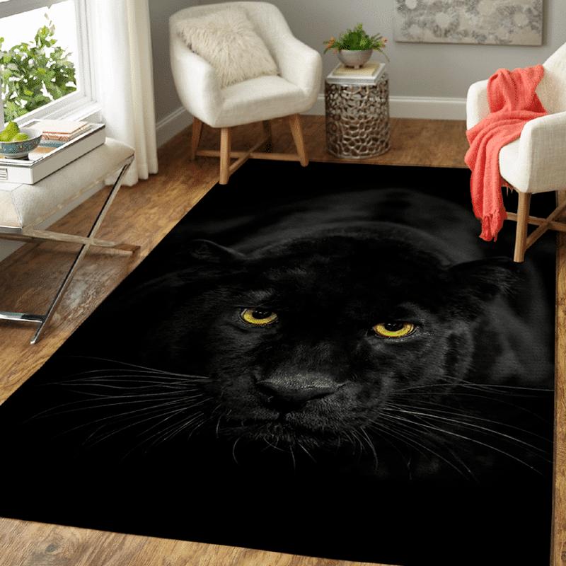 Panther-Teppich, schwarzer Leoparden-Teppich für Wohnzimmer, großer Teppich, Tier-Löwe-Tiger-Fußmatte für Schlafzimmer, Heimdekoration, Stammes-Teppich 50cm x 80cm