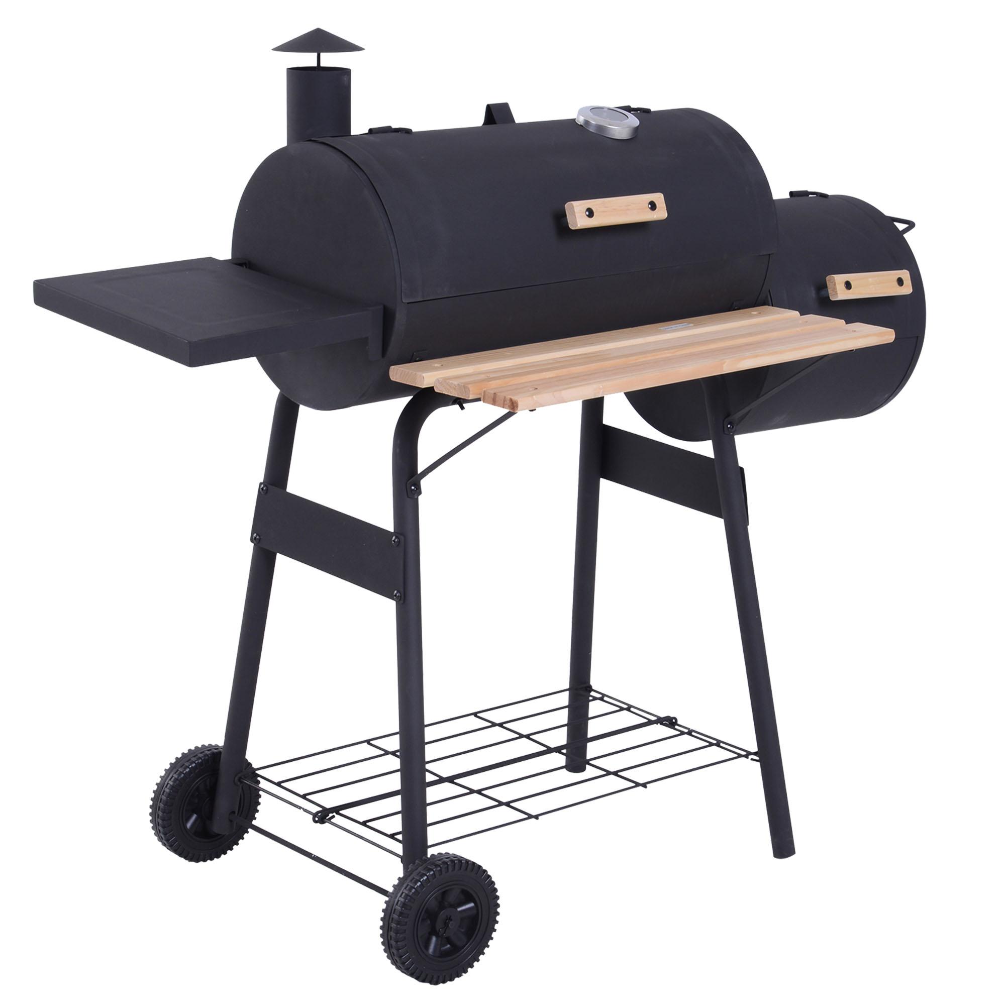 Tragbarer Holzkohle-Grill, Kaltgewalzter Stahl, Massivholz, 104H x 124L x 53B cm - Schwarz 124 x 53 x 108 cm