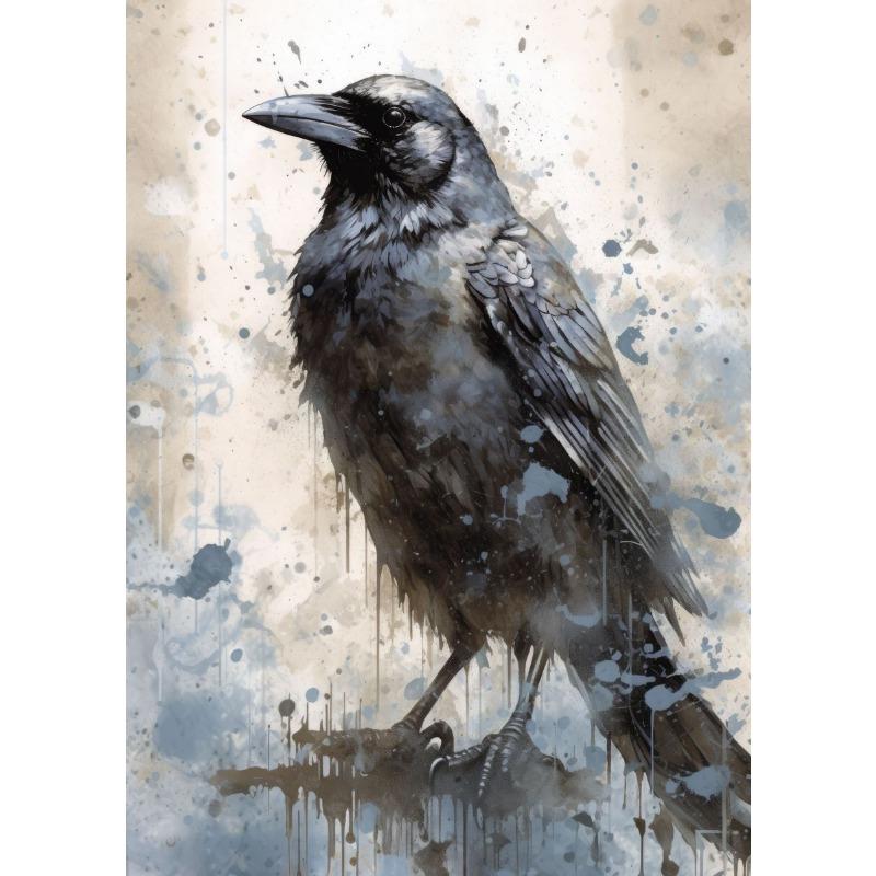 Gothic Schädel Rabe Horror Kunst Poster Drucke Schrecklicher Rabe und Vollmond Leinwand Malerei Wandkunst für Wohnzimmer Heimdekor 21cm×30cm NoFrame