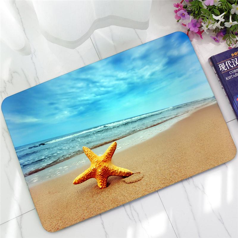 Meereslandschaftsteppich, Strandblick, Fußmatte, Seestern, Liebesmuster, weiche Dekor-Fußmatten, rutschfester Flanell-Teppich 40*60cm