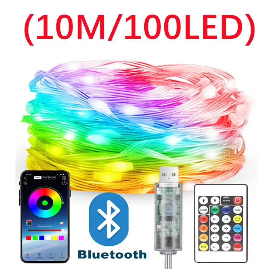WS2812B Bluetooth USB LED Lichterkette Lichterkette Dreamcolor RGBIC DIY Party Festival Baumlichter Hochzeitsdekoration Girlandenlampe 10m