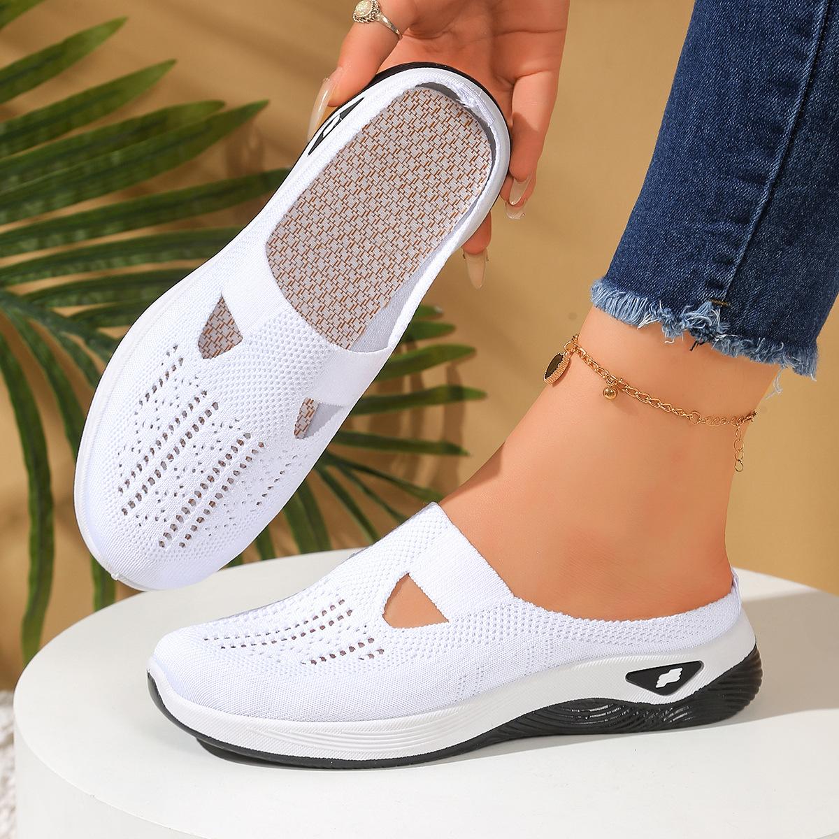 Atmungsaktive Strick-Slipper für Damen, leichte Halbschuhe, bequeme Laufschuhe für alle Jahreszeiten, lässige Outdoor-Sommerschuhe für Damen 35 weiß