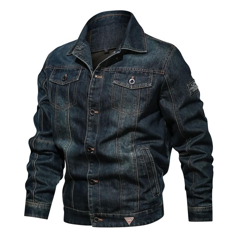 Herren Jeansjacke, einfarbig, Frühling/Herbst, lässig, Slim Fit, Bomberjacke, Jeansjacke, Outwear, Cowboy, Übergröße XXXXXL blau
