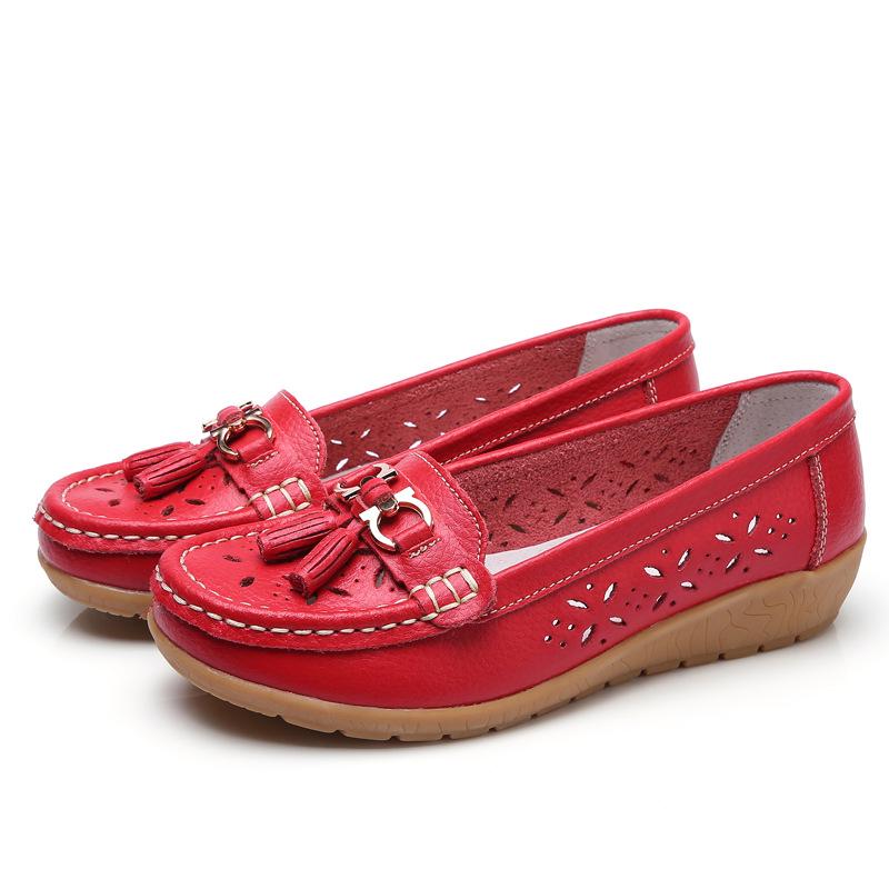 Damenschuhe, flache Schuhe, Keilabsatz, zum Hineinschlüpfen, lässige Loafer aus echtem Leder 43 rot