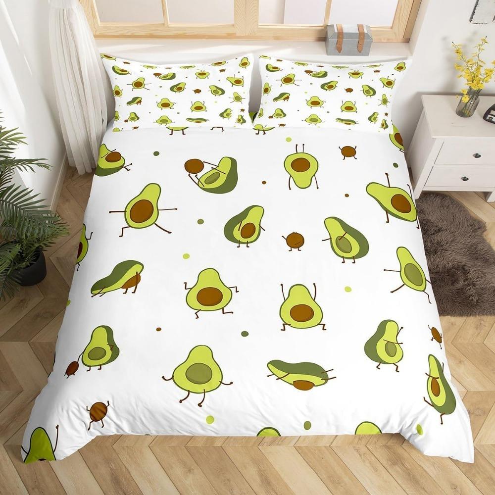 Niedliches Avocado Bettset Bett Set Set für Kinder Mikrofaser Bettset Raumdekoration Bett Erwachsene Bettwäsche Reißverschluss und 2 Kissenbezüge 90x200cm