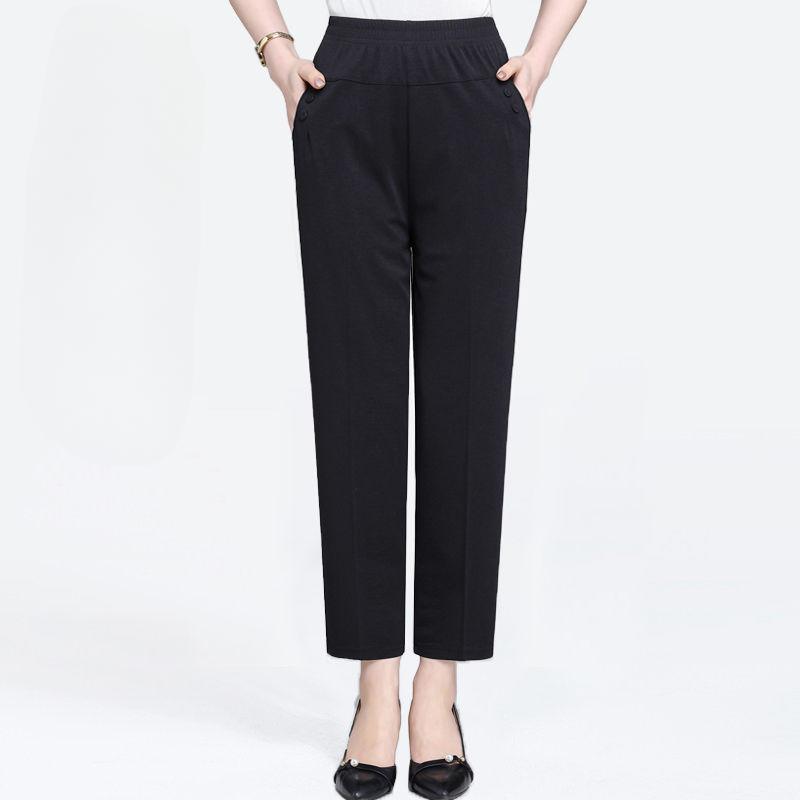 Sommer Eis Seide Dünne Freizeithose, Lässige Gerade Neun-Zoll-Hose, Lockere Hochtaillierte Elastische und Engtaillierte Damen-Hose M schwarz