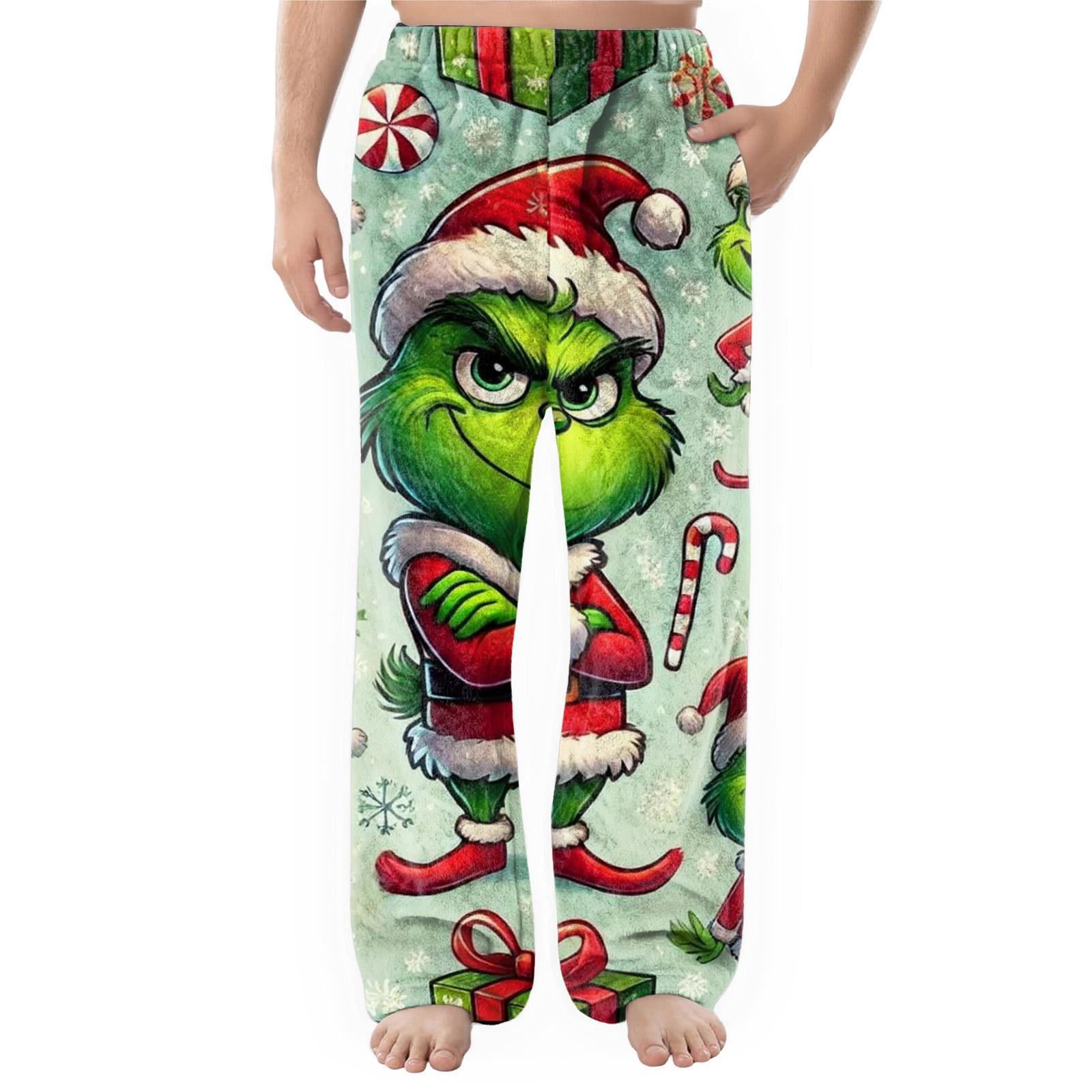 Herren Flanell Taschen Freizeithose, Bedruckte Taschen Freizeithose, Schlafhose für Zuhause S gold