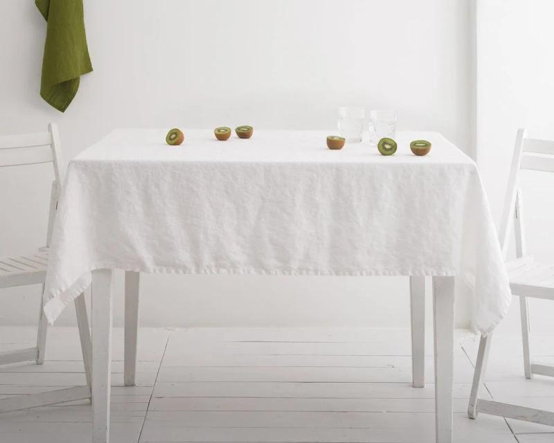 100% Reines Leinen Einfarbige Tischdecke,Naturstoff Tischdecke,für Küche Esszimmer Party Feiertags Tischdekoration 135x260cm weiß