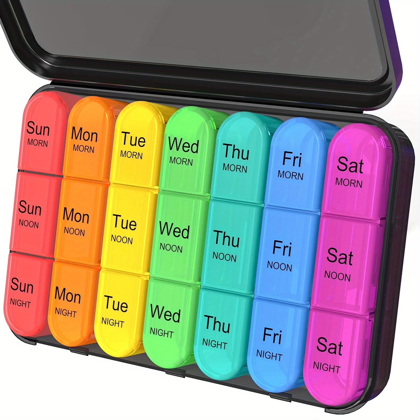 7-Tage-Pillenorganizer – Farbcodierte Fächer für die Morgen- und Abenddosierung, Aufbewahrungsbox aus Kunststoff für tägliche Nahrungsergänzungsmittel, Medikamentenmanagement schwarz