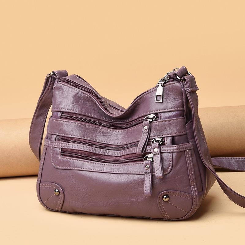 2024 Neue Schulter- und Kuriertasche aus weichem Leder mit mehreren Taschen für Damen - Ideal für Damen mittleren Alters und ältere Damen violett