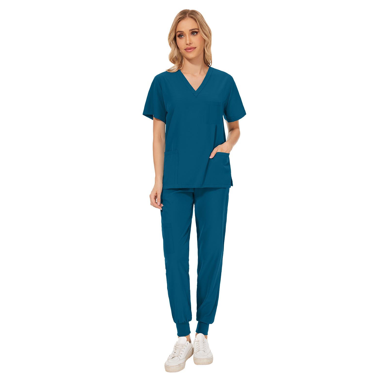 Arzt Krankenschwester Arbeitsuniform 2 Teile/satz Damen Kurzarm V-ausschnitt Krankenschwester Top T-shirt + Hose Set S königsblau
