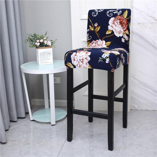 Einfarbiger Barhocker-Bezug für Café-Esszimmer, dehnbar, bedruckt, kurze Rückenlehne, Barhocker-Sitzschutz, Heimdekoration, Stuhlhussen 1 piece black