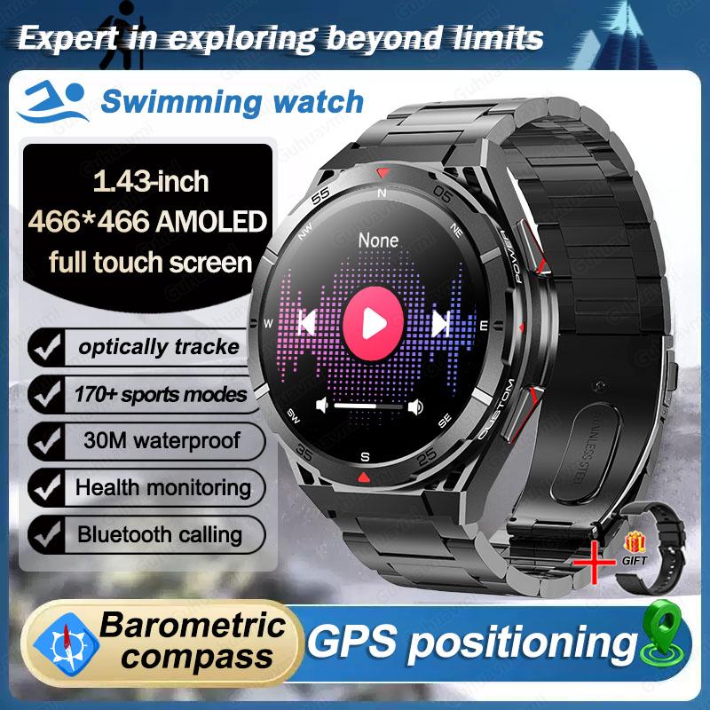 2025 Neue GPS Smartwatch Herren Bluetooth Anruf 100+Sport GPS Track Uhren Sprachassistent Wasserdichte Smartwatch Für Android IOS Steel Belt schwarz