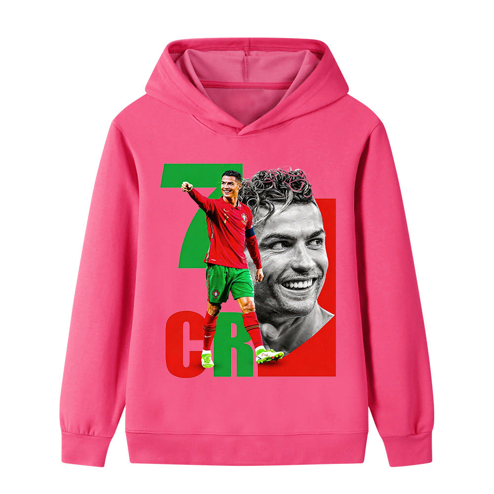 Herbst 2026 Lässiger Kinder-Hoodie Sport-Sweatshirt für Jungen und Mädchen Ronaldo Aufdruck 2-14 Jahre Mode Kinder Pullover Top 120 pink
