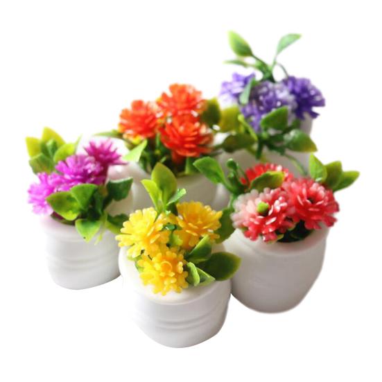 5 Stück Mini Topfpflanze Puppenhaus Miniatur Bonsai Ornament Winzige Künstliche Pflanzen und Blumen für Puppenhaus Landschaftsbau Handwerk rot