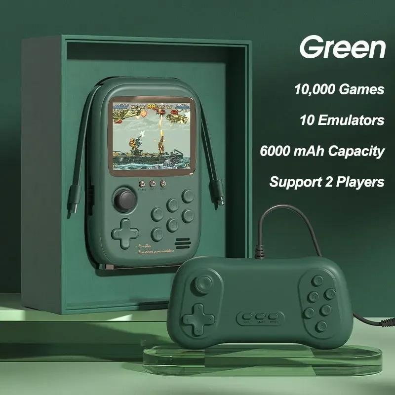 2024 neue Mini-Spiel Power Bank Tragbare Retro Handheld Spielkonsole 6000Mah Kapazität 3,2 Zoll Weiches Licht Farbe Bildschirm 10000 + spiel 2 Player grün