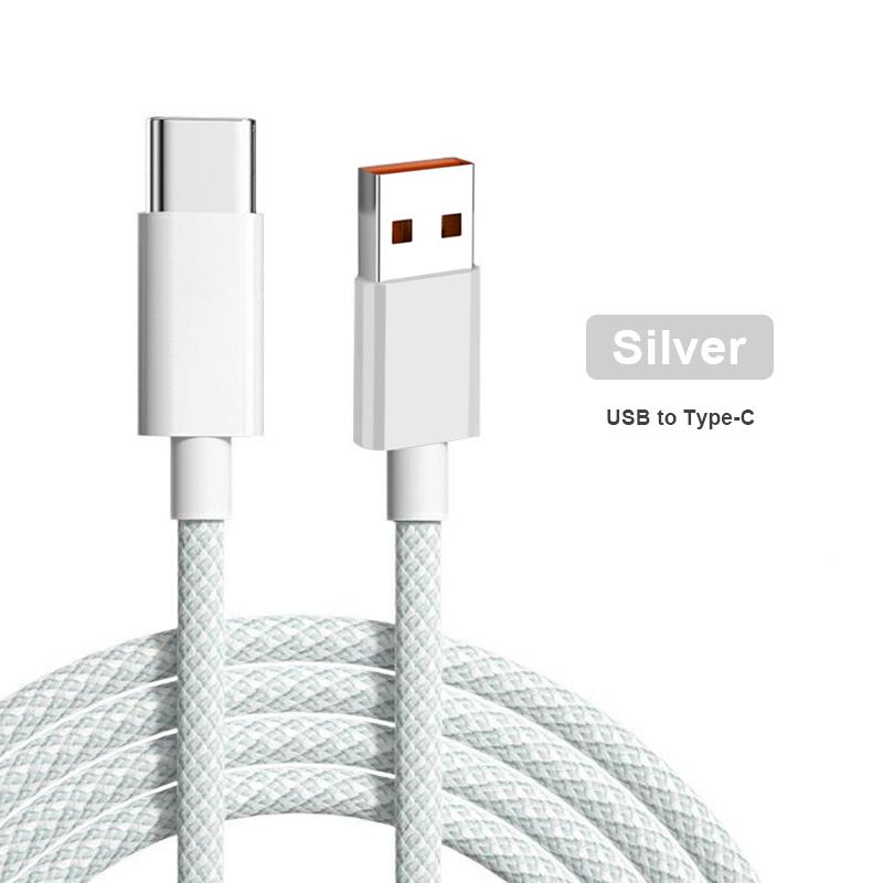 Weave Buntes 6A-Schnelllade-USB-C-Kabel für Samsung Huawei iPhone 11 X XS 12 Handy-Zubehör Typ-C-Kabel Ladegerät USB-Kabel Type-C-1M silber