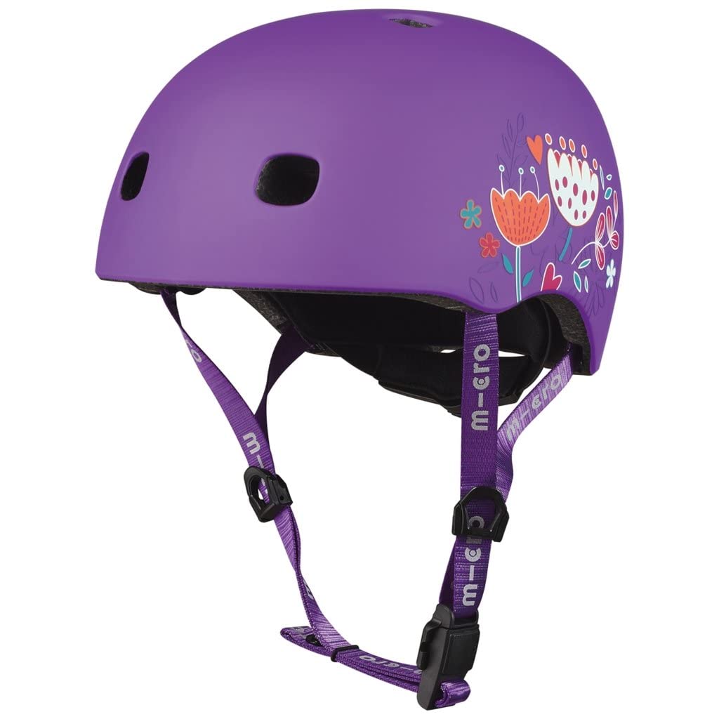 Micro Scooter Helm LED Floral Lila Größe M CE-Zertifizierung Wird mit Umkarton geliefert Wird mit LED-Licht geliefert Licht und Material Helm Kickboard Kick