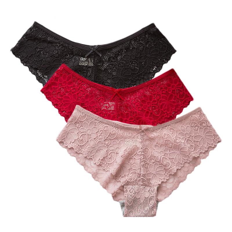 1/3 STÜCK Sexy Spitzen-Slips Damenmode Gemütliche Dessous Verführerische Hübsche Slips Hochwertige Baumwolle Niedrige Taille M violett