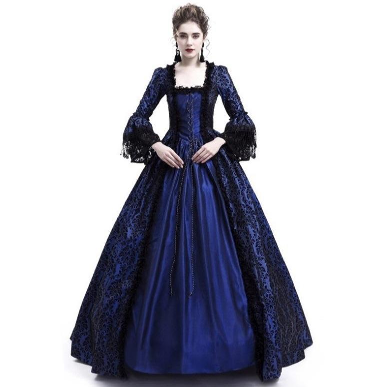Mittelalterlicher Palast Prinzessin Cosplay Kleid Erwachsene Vintage Abendkleid Frauen Spitze Renaissance Party Halloween XXXXXL blau