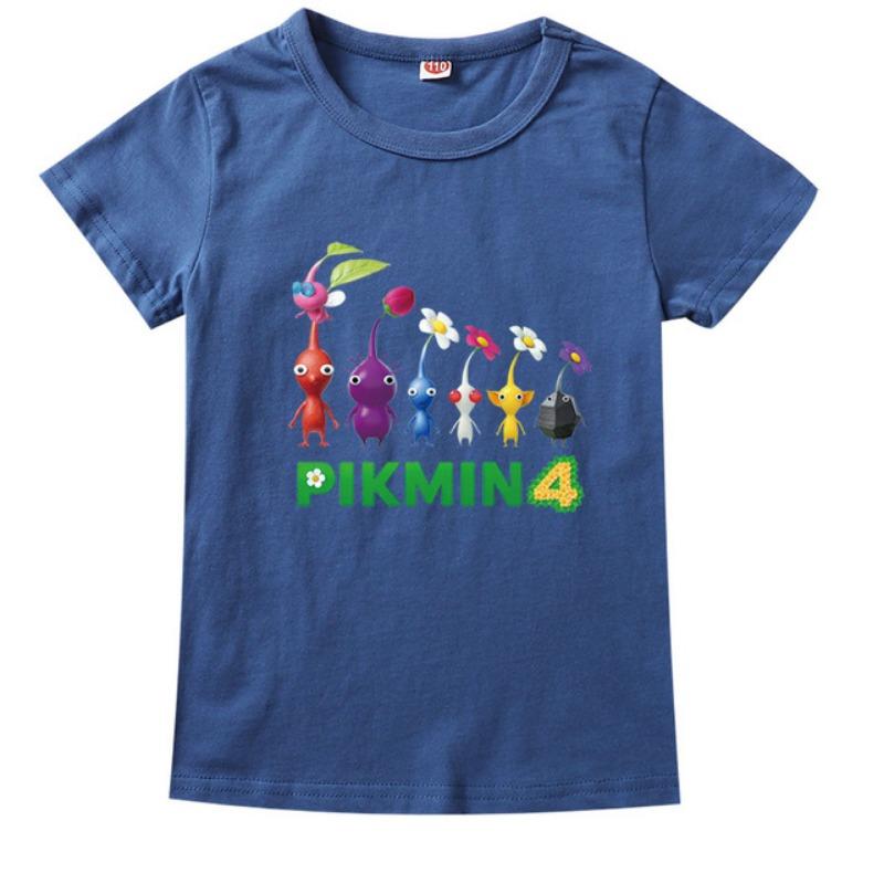 2025 neueste Spiel Pikmin 4 Wiki T-shirts Kinder Sommer Kleidung Jungen Cartoon T-shirt Baby Mädchen Kurzarm Tops kinder Kleidung 120 blue