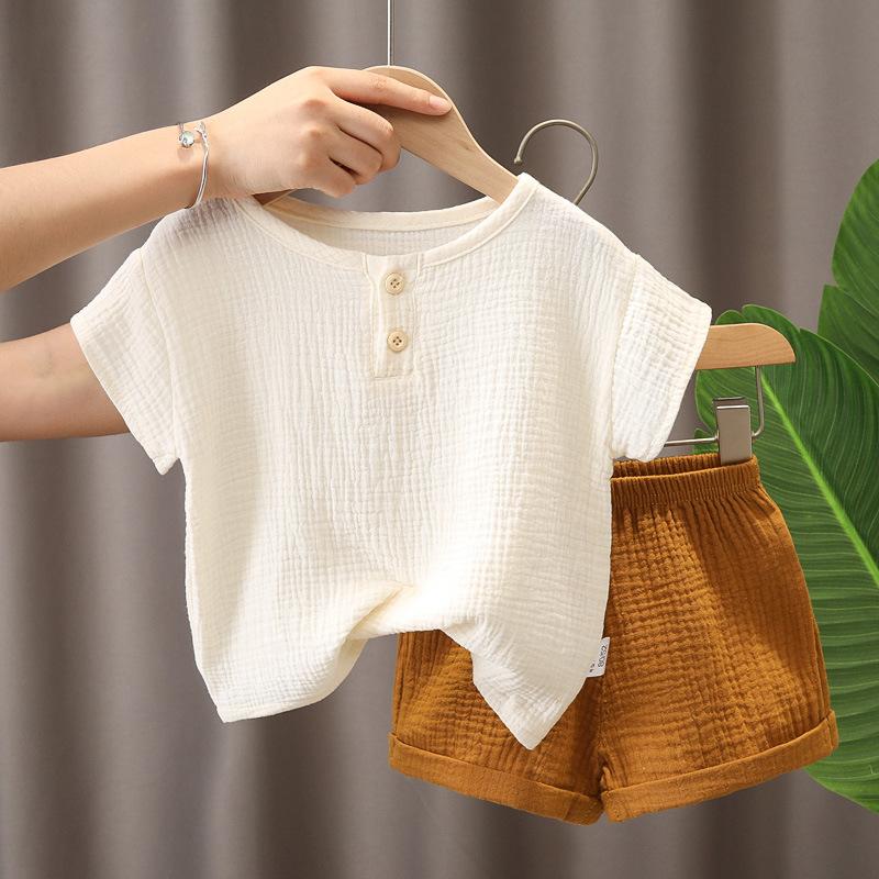 Baby Kinder Mädchen Kleidung Kurze Sets Sommer Kleinkind Junge Baumwolle T-shirt + Shorts Leinen Kinder Kleidung Outfits Anzüge für 1-6 jahre 120 beige