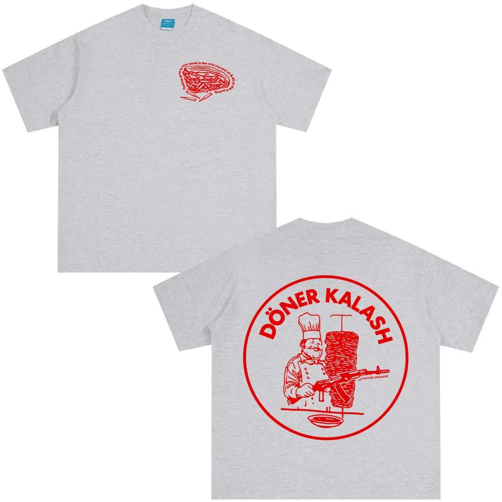 Döner Kebab Kalash Lustiges T-Shirt Herren Damen Kleidung Baumwolle Lässig Oversized Kurze Ärmel T-Shirt Harajuku S white