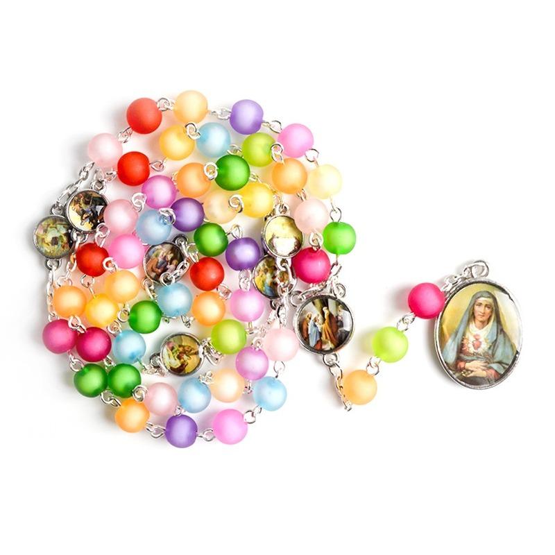 Rosenkranz mit den sieben Schmerzen Mariens, Acrylperlen, katholischer Schmuck, Halskette für Damen und Herren bunt