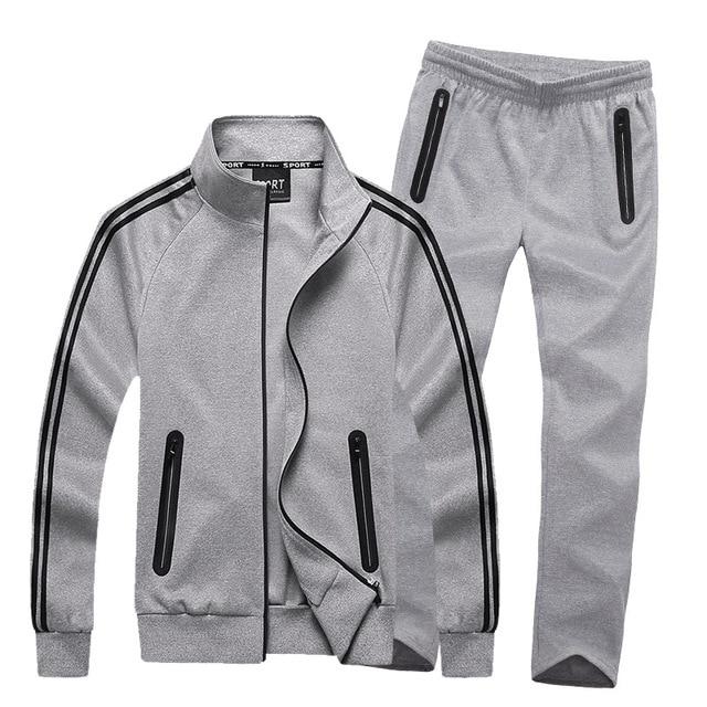 Herbst Sportswear Trainingsanzüge Männer Sets Große Größe Männer Kleidung Jacke + Hosen 2 Stück Sport Set Plus Größe 8xl 7xl Trainingsanzug Mann XL grau
