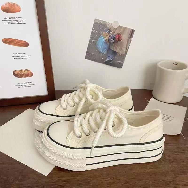 Plateau-Canvas-Schuhe Damen Herbst neue atmungsaktive Schuhe Milch huhu weiße Schuhe vielseitige Studenten-Freizeit-Board-Schuhe 40