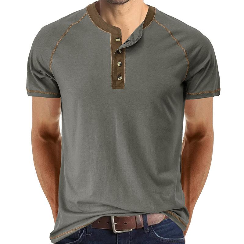 Herren Sommer Slim Fit Kurzarm Henley Shirts Vintage Stretch T-Shirts Casual Basic Tops Atmungsaktive 4-Knopf T-Shirts Athletic Workout T-Shirts XL dunkelgraue