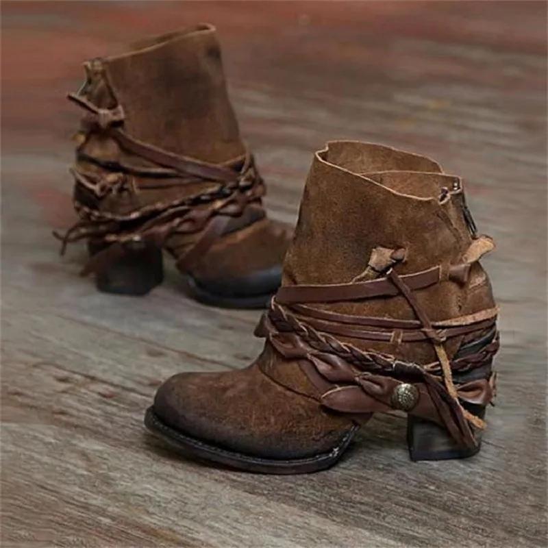 Mode Europa und Amerika 2025 Winter Plateau Retro Stiefel für Damen runde Spitze Reißverschluss hinten niedrig botas Mode Pumps Schuhe für Damen 43 39 braun