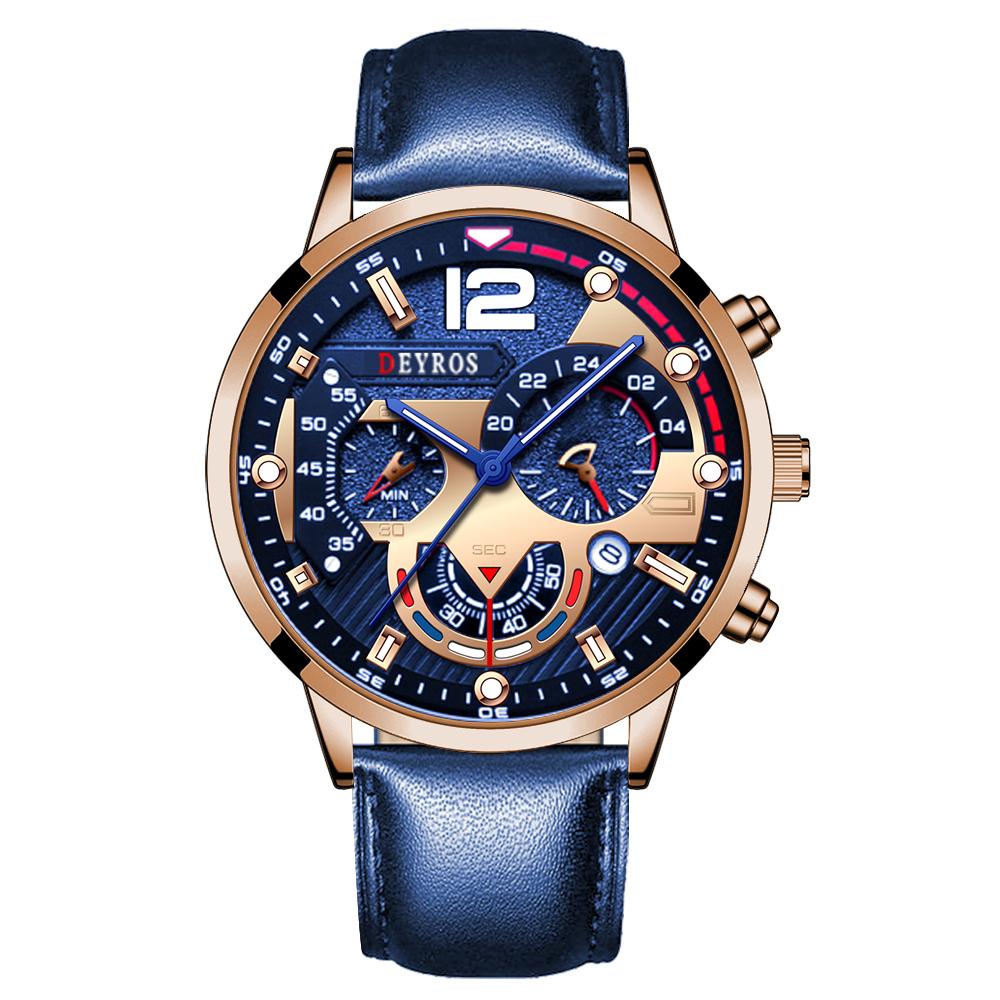 Mode Schwarz Männer Uhren Mann Kalender Quarz Armbanduhren Männer Casual Business Uhren Luxus Herren Runden Zifferblatt Analog Uhr blau/hellrosa