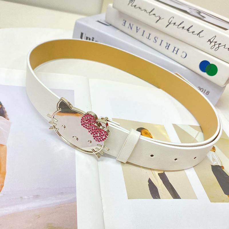 1 Stück Gürtel Feiertagsgeschenke Sanrio Hello Kitty Taillengürtel Niedliche Mädchen Glänzender Gürtel Vielseitiges Jeanszubehör A2 beige