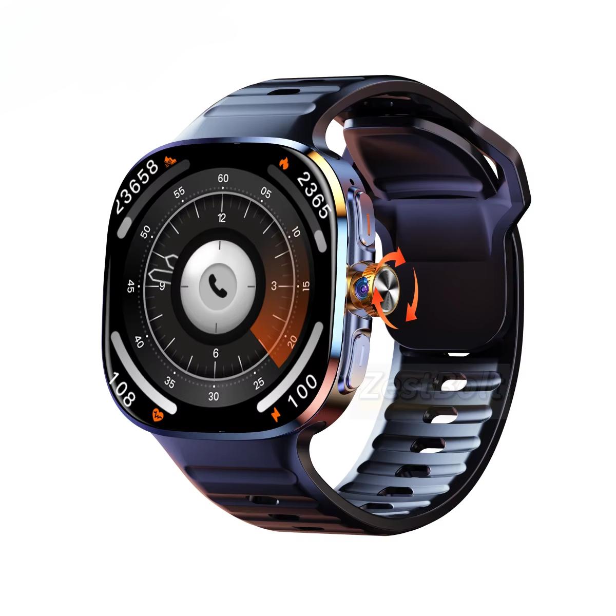 Neue M99 5G Mobilfunkversion Smartwatch 2,4 Zoll Amoled Größerer Bildschirm Android Smartwatch mit Drehkamera SIM-Kartensteckplatz WIFI schwarz