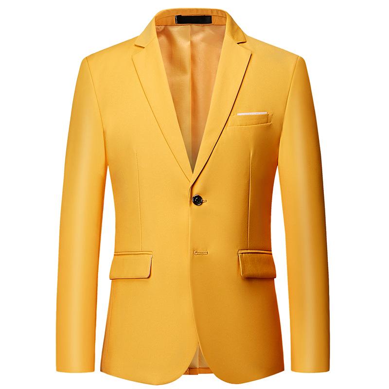 Business-Anzug, Hochzeitskleid, einfarbig, Zwei-Knopf-Anzug, Herren-Blazer 2XL gelb