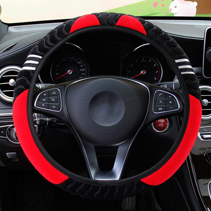15-Zoll-Auto-Lenkradbezug, elastisch, warm, rutschfest, Radabdeckung, Autozubehör rot