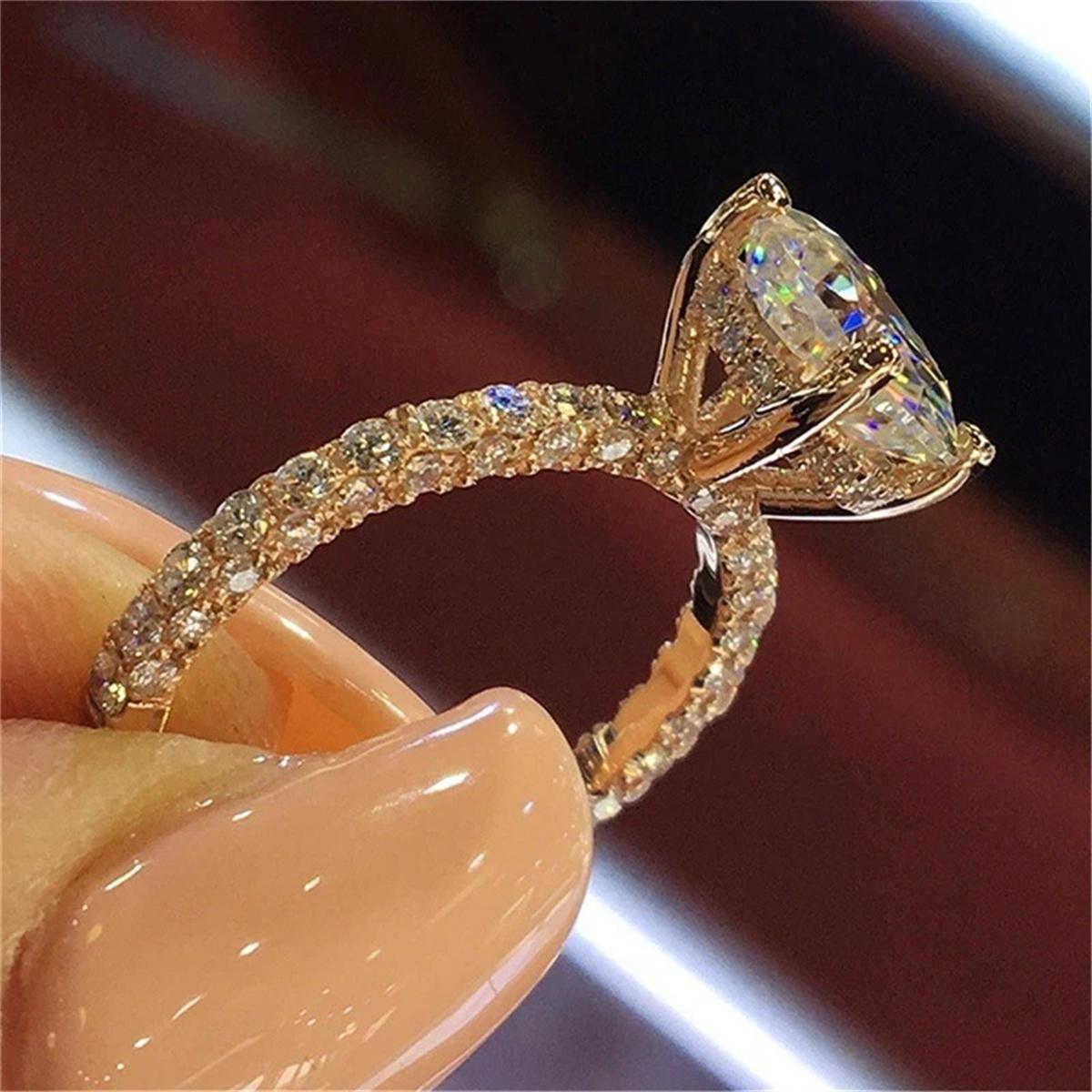 Modische Verlobungsringe in Kupferfarbe für Damen, exquisiter Ring mit weißen Zirkonsteinen, Brautschmuck für Hochzeit, Jubiläumsgeschenke 13 brown
