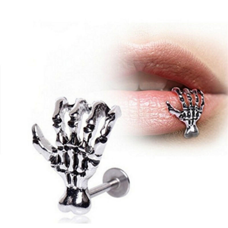 Frauen Schädel Hand Lip Piercing Schmuck Punk Piercing Skelett Lip Labret
