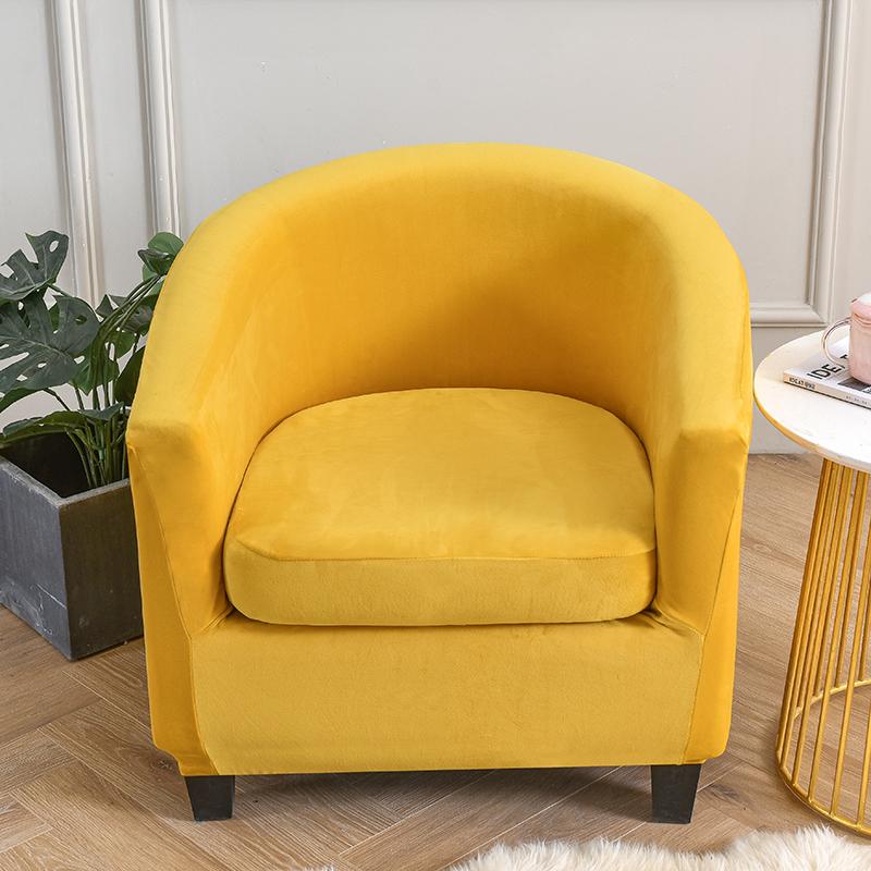 Samt-Stuhlhussen für Club-Sessel, Stretch-Sofa-Schonbezug, abnehmbarer Couchbezug für Wanne, Bartheke, Wohnzimmer, 2 Stück/Set gelb