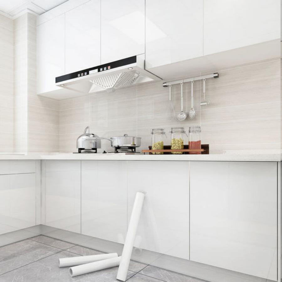 Küche Ölbeständige Tapete Wasserdichte Selbstklebende Aufkleber Schrank Renovierung Formaldehydfrei Schimmelresistent Wanddekor 60cm*1m weiß