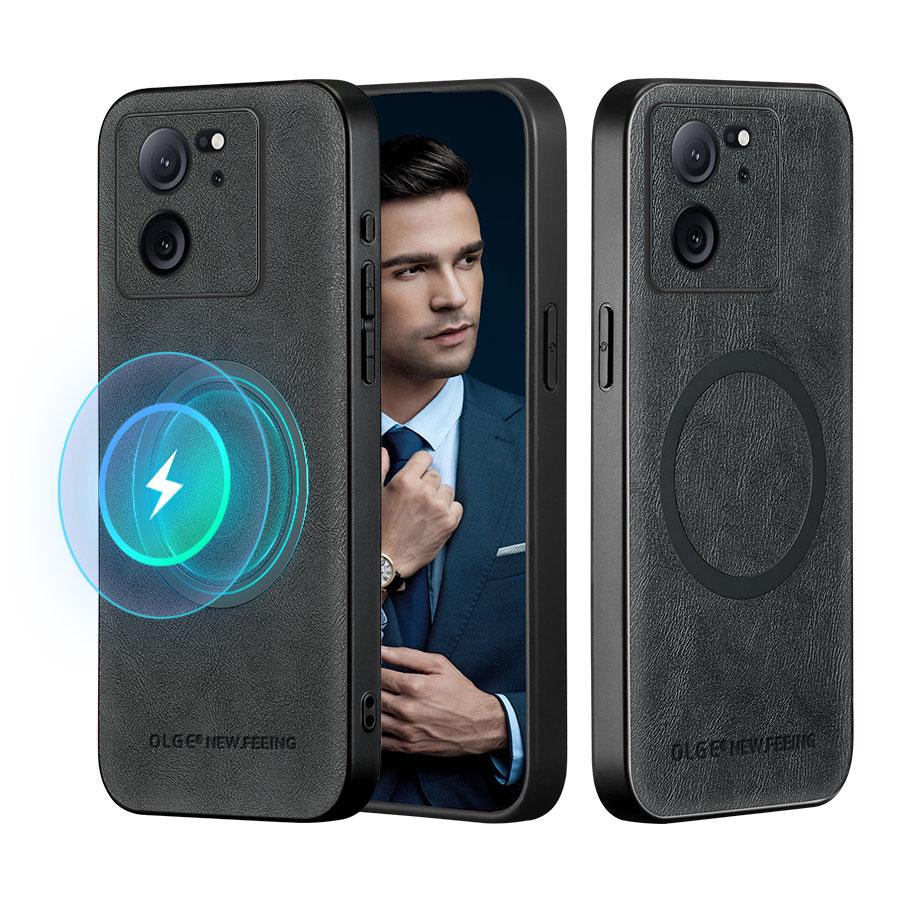 Für Xiaomi 13T 13T Pro High-End Leder Magnetische Voll-Objektiv Schutz Hülle Anti-Fingerabdruck Handyhülle For Xiaomi 13T schwarz