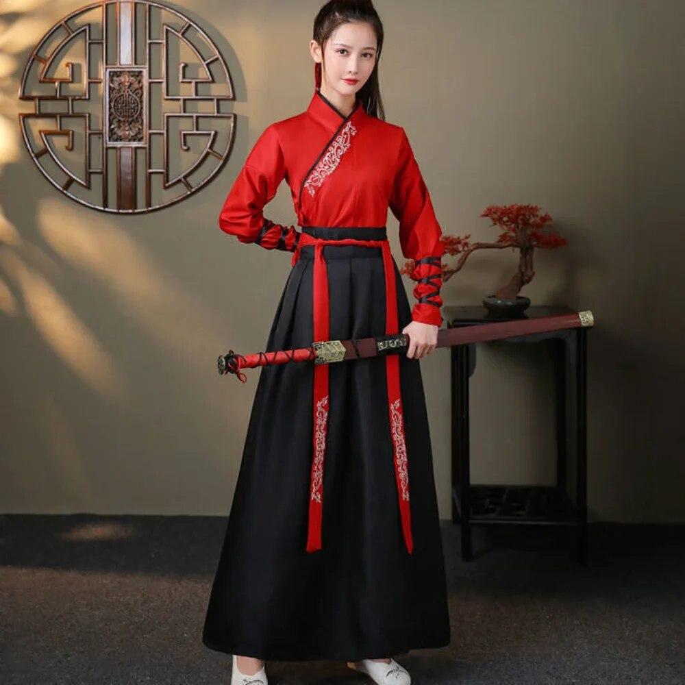 Chinesische Hanfu Kleid Frauen Kleidung Vintage Ethnischen Stil Mode Kleidung Elegante Streetwear Casual Chinesische Traditionelle Kleid XXXXL schwarz rot