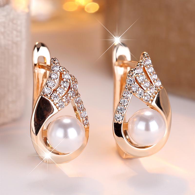 Elegante Feder Imitation Perle Ohrringe für Frauen Luxus Gold Farbe Engel Flügel Zirkon Ohrringe Hochzeit Partei Schmuck Geschenke gold