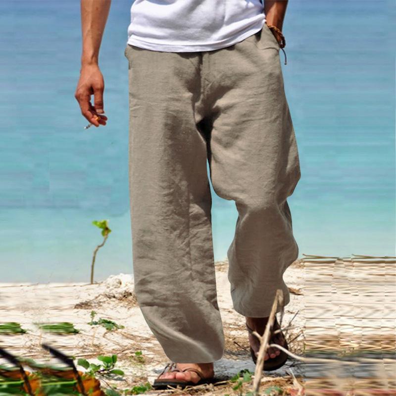 Herren Große Größen Sommer Baumwolle Große Größen Weite Bein Leinenhose Übergroße Joggerhose Männliche Übergröße Lose Hose XXL khaki